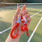 2-Piece Womens Sports Themed Bag Charm with Hanging Clip and Tennis Accessory
