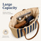 Crochet Look Striped Tote Bag with Faux Leather Shoulder Straps
