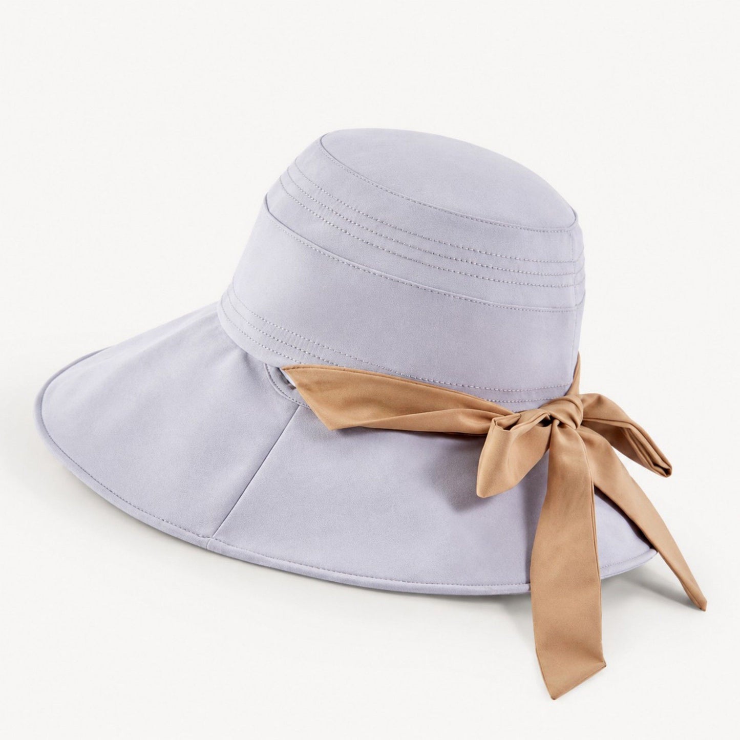 Wide Brim Sun Hat with Bow Accent Stitched Crown and Soft Structured Brim