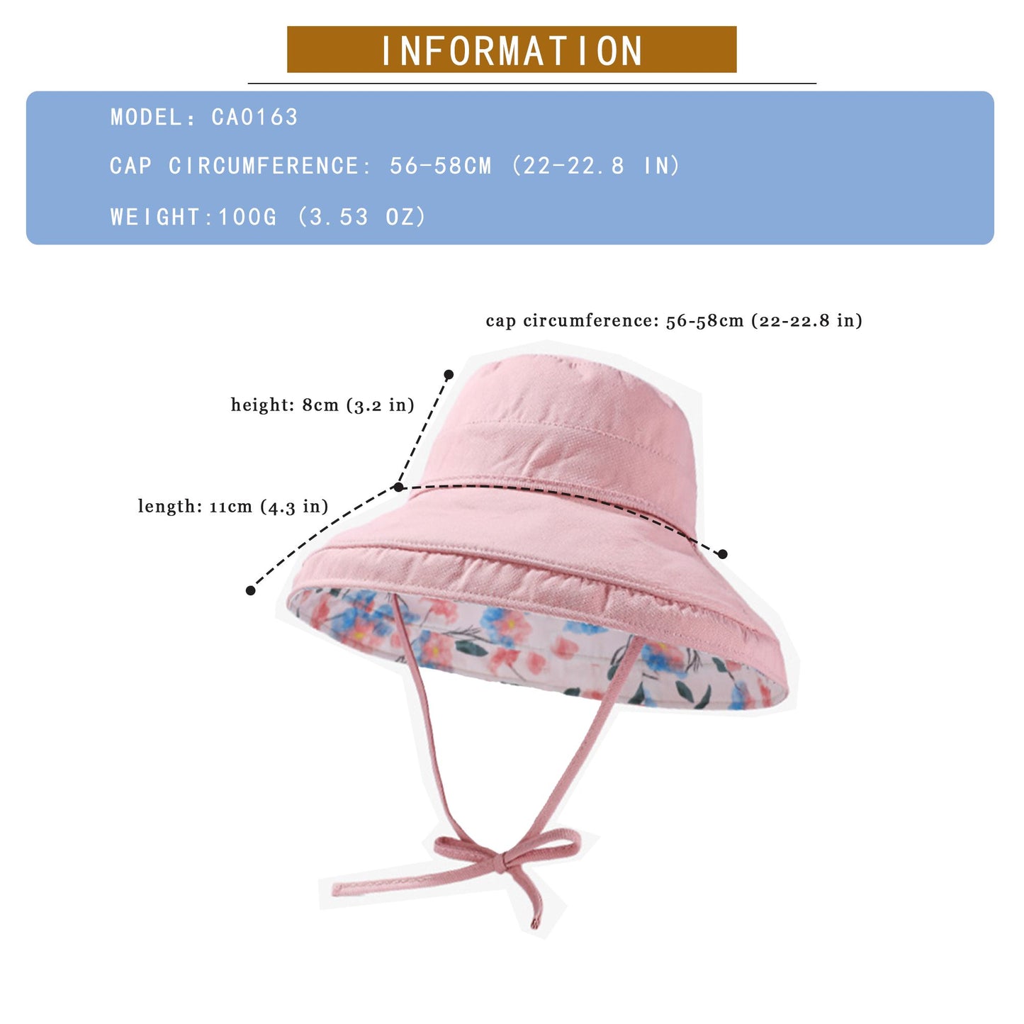 Women's Reversible Floral & Solid Bucket Sun Hat with Chin Strap