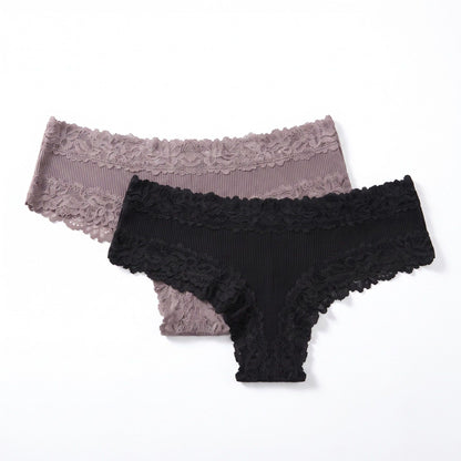 2 Pack Ribbed Floral Lace Hipster Underwear