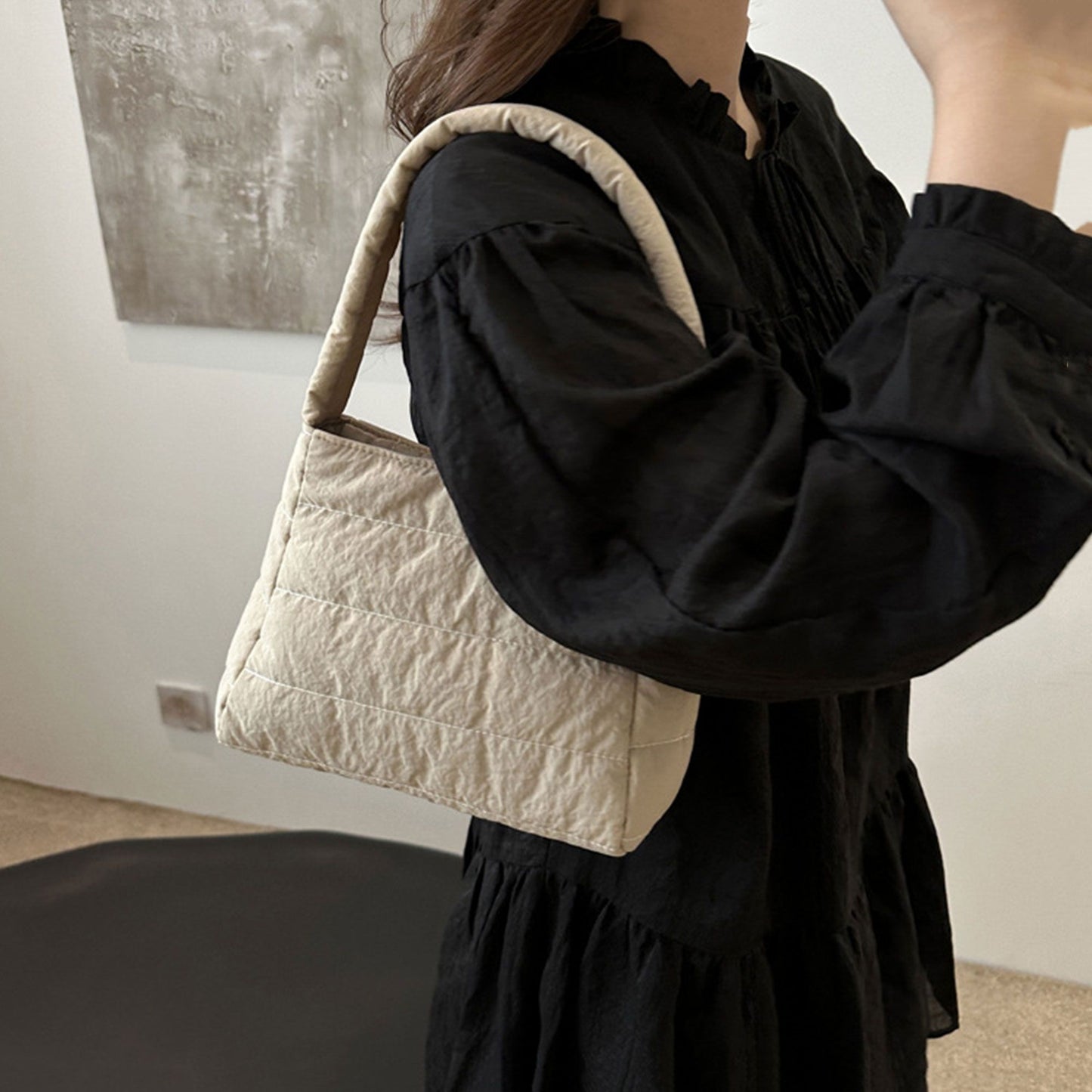 Quilted Mini Handbag - Compact Puffy Top-Handle Bag for Casual Daily & Stylish Outings