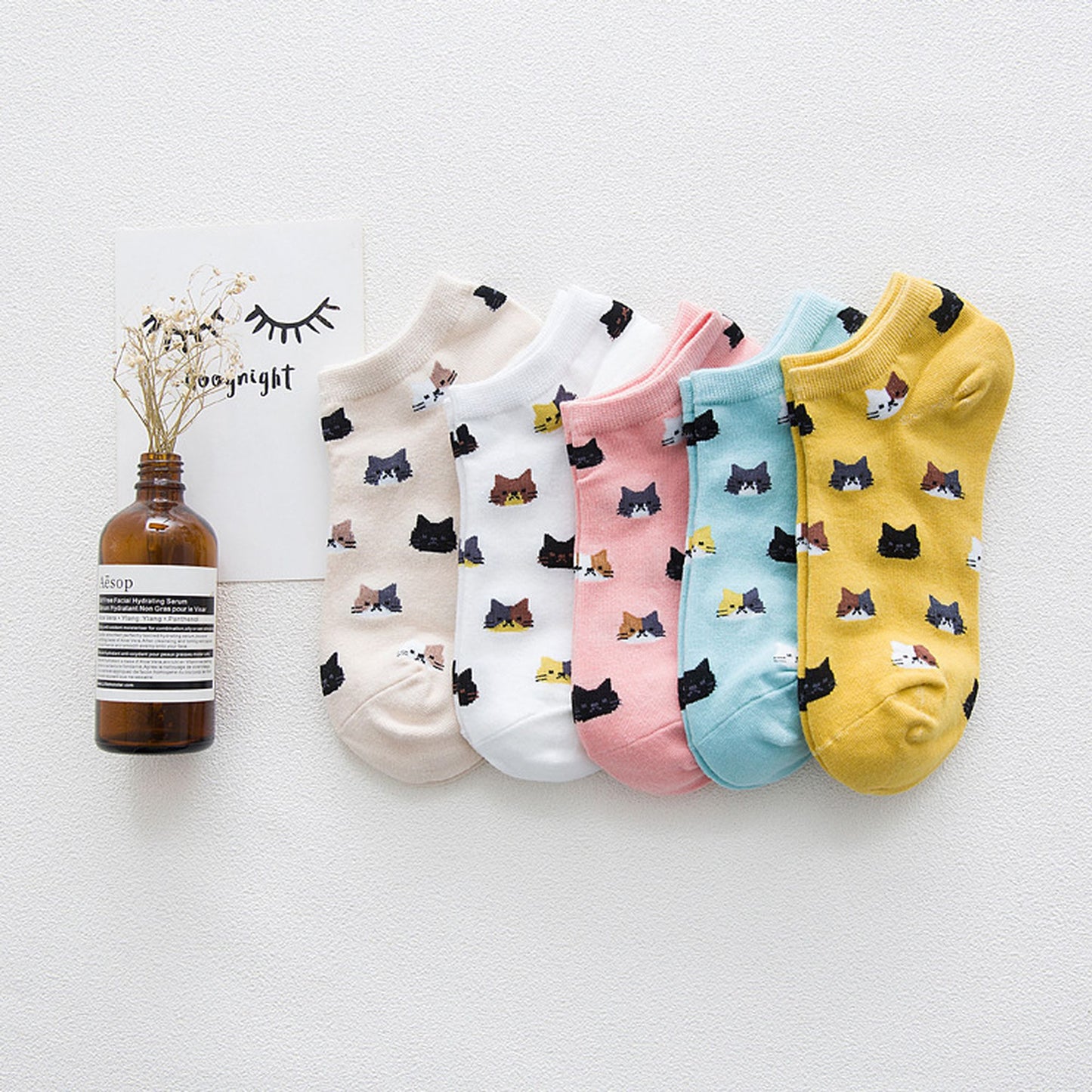 Adorable Cat - Print No Show Socks Soft for Casual 5Pk