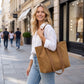 Large Canvas Tote Bag with Zip Closure Shoulder Straps for Work and Travel