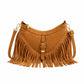 Studded Fringe Crossbody Bag Suede Look Crescent Shoulder Purse with Adjustable Strap