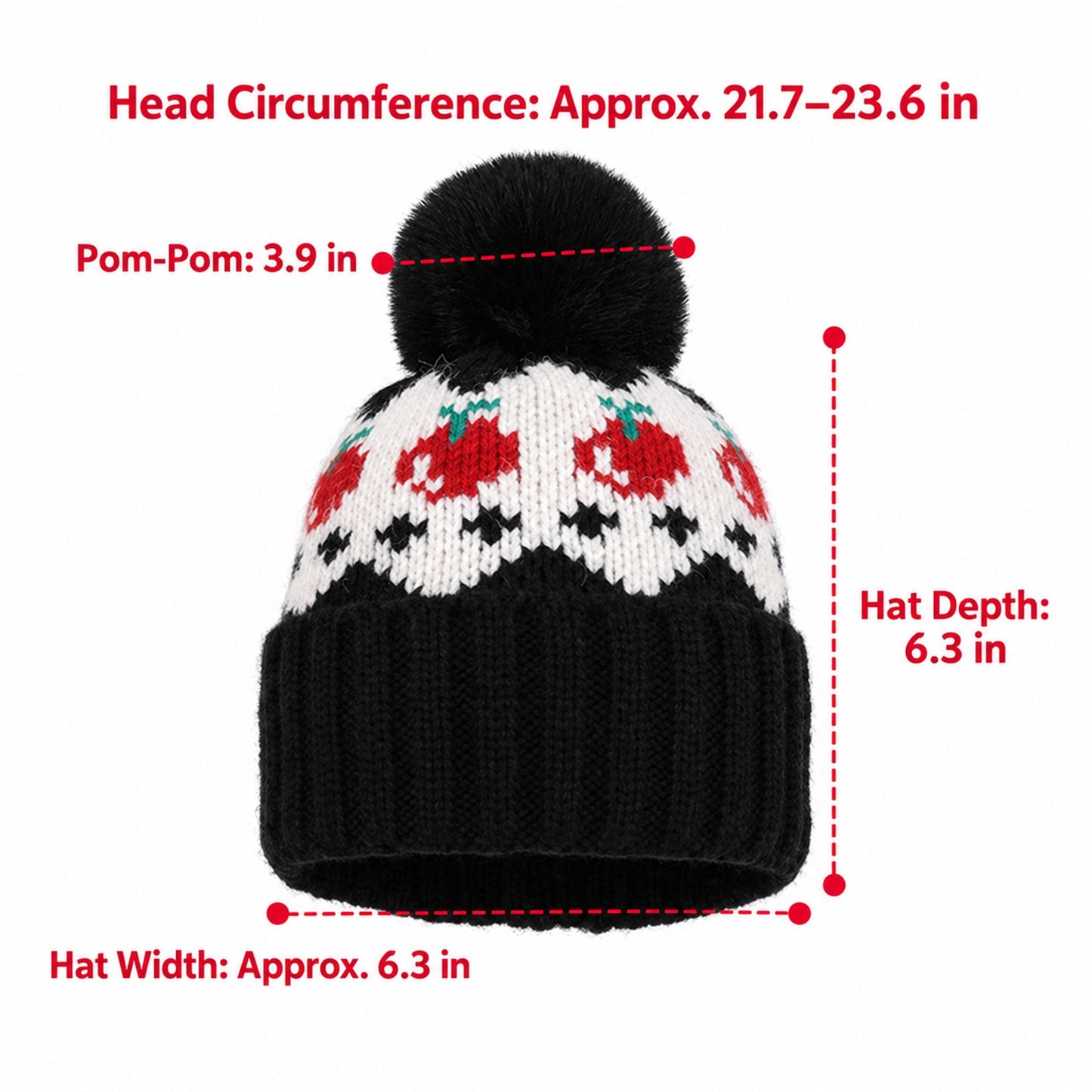 Fair Isle Pom Pom Knit Beanie with Ribbed Cuff Winter Hat