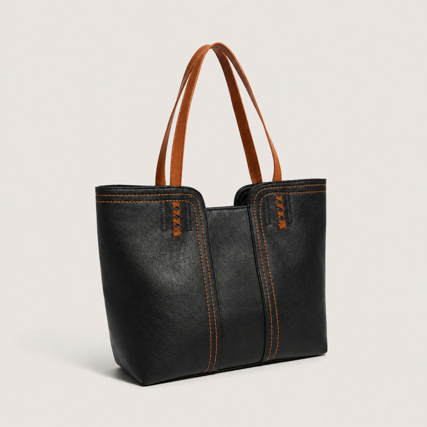 Faux Leather Tote Bag Shoulder Handbag with Zipper Closure for Work