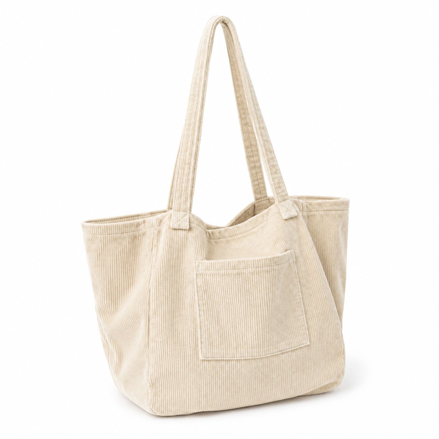 Corduroy Tote Bag Large Capacity Shoulder Bag with Front Pocket