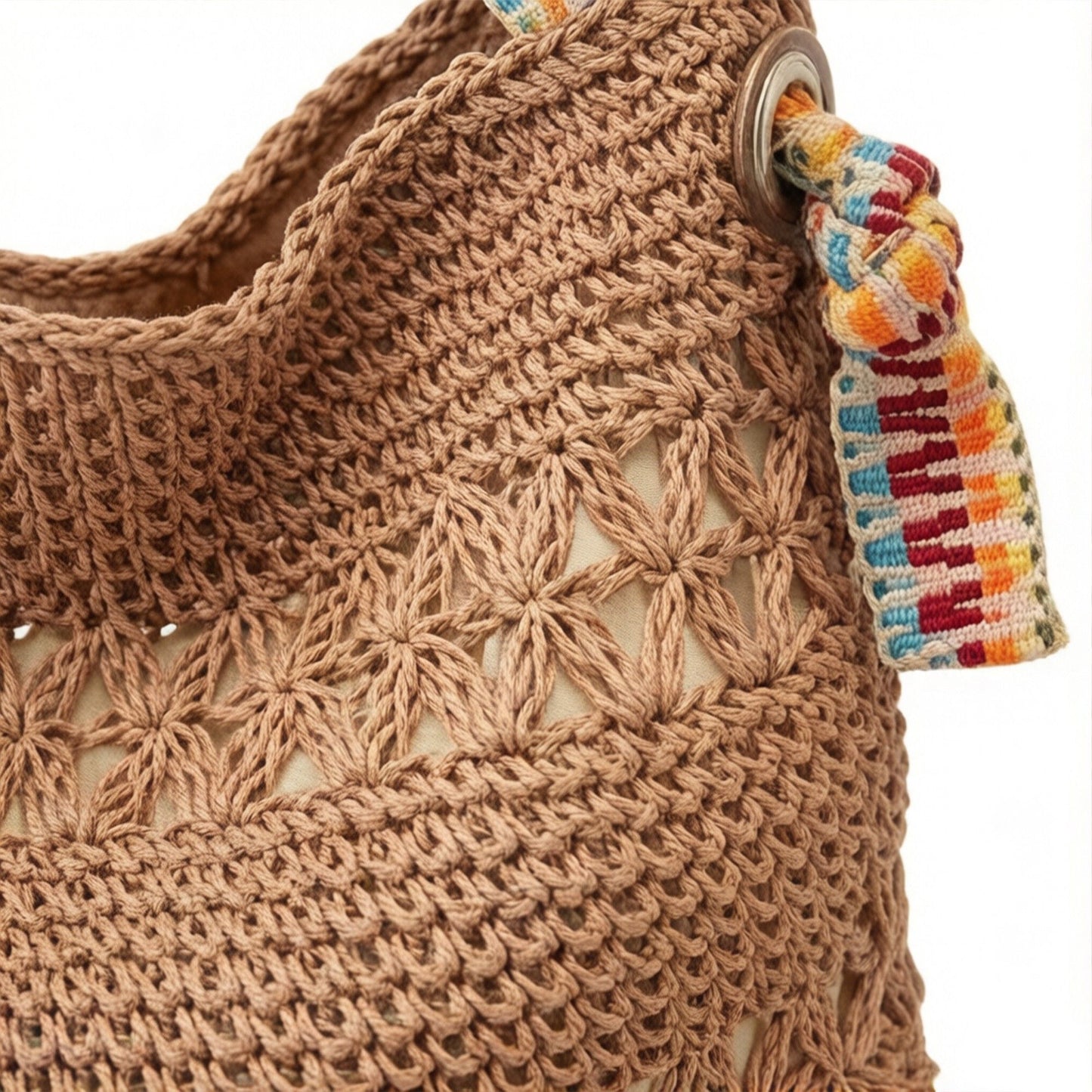 Crochet Shoulder Bag with Woven Strap Textured Knit Hobo Handbag Slouchy Boho Tote Lightweight Everyday Carryall
