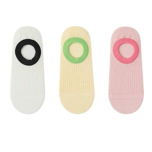 Ribbed No Show Socks with Contrast Circular Heel Opening Low Cut Soft Stretch 3-Pack