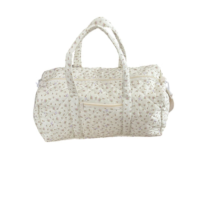 Quilted Cotton Duffel Bag with Floral Print and Double Handle Design