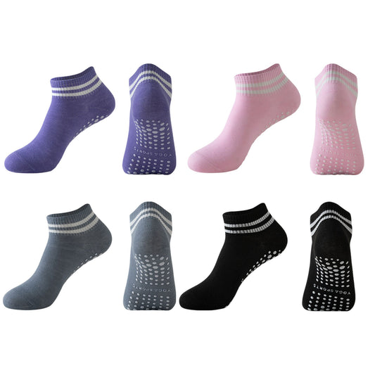 4 Pairs Ankle Grip Yoga Socks Soft Cotton Non-Slip Bottom Striped Cuff
