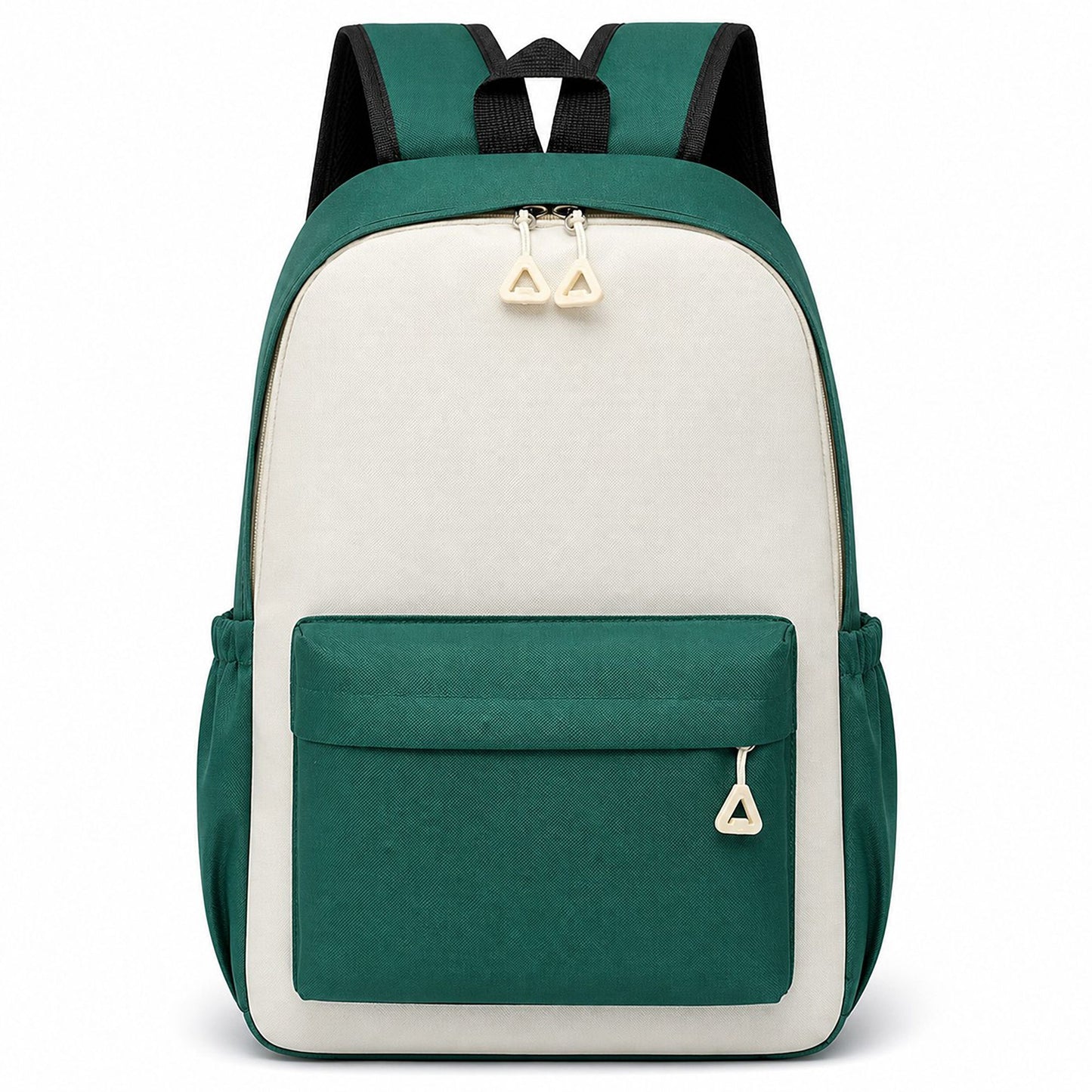 Colorblock School Backpack with Front Pocket and Adjustable Straps