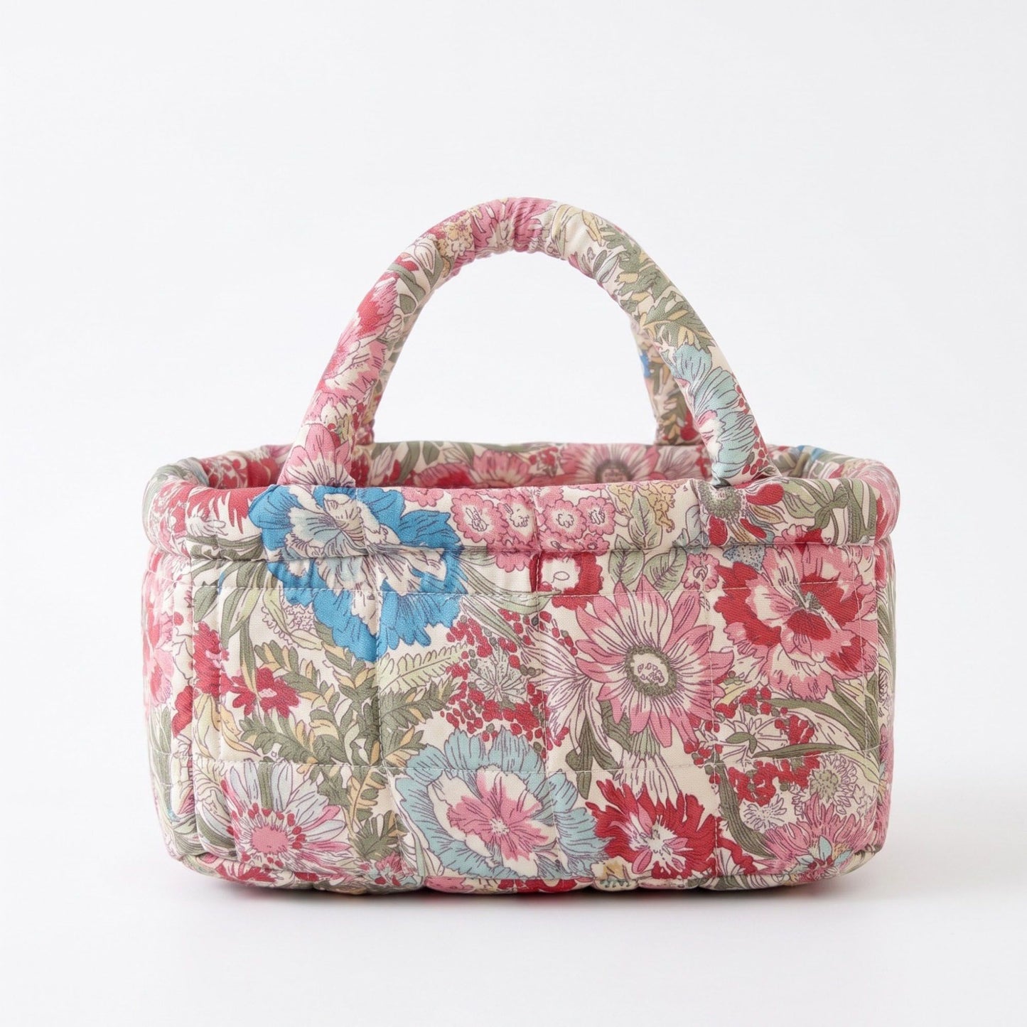 Floral Print Quilted Organizer Tote Bag with Multiple Pockets and Carry Handles