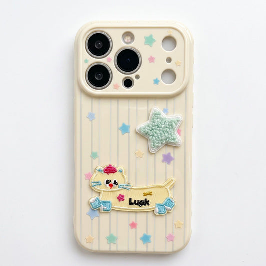 Dog Patch Star Phone Case Textured Back Raised Camera Edge Decorative Cover