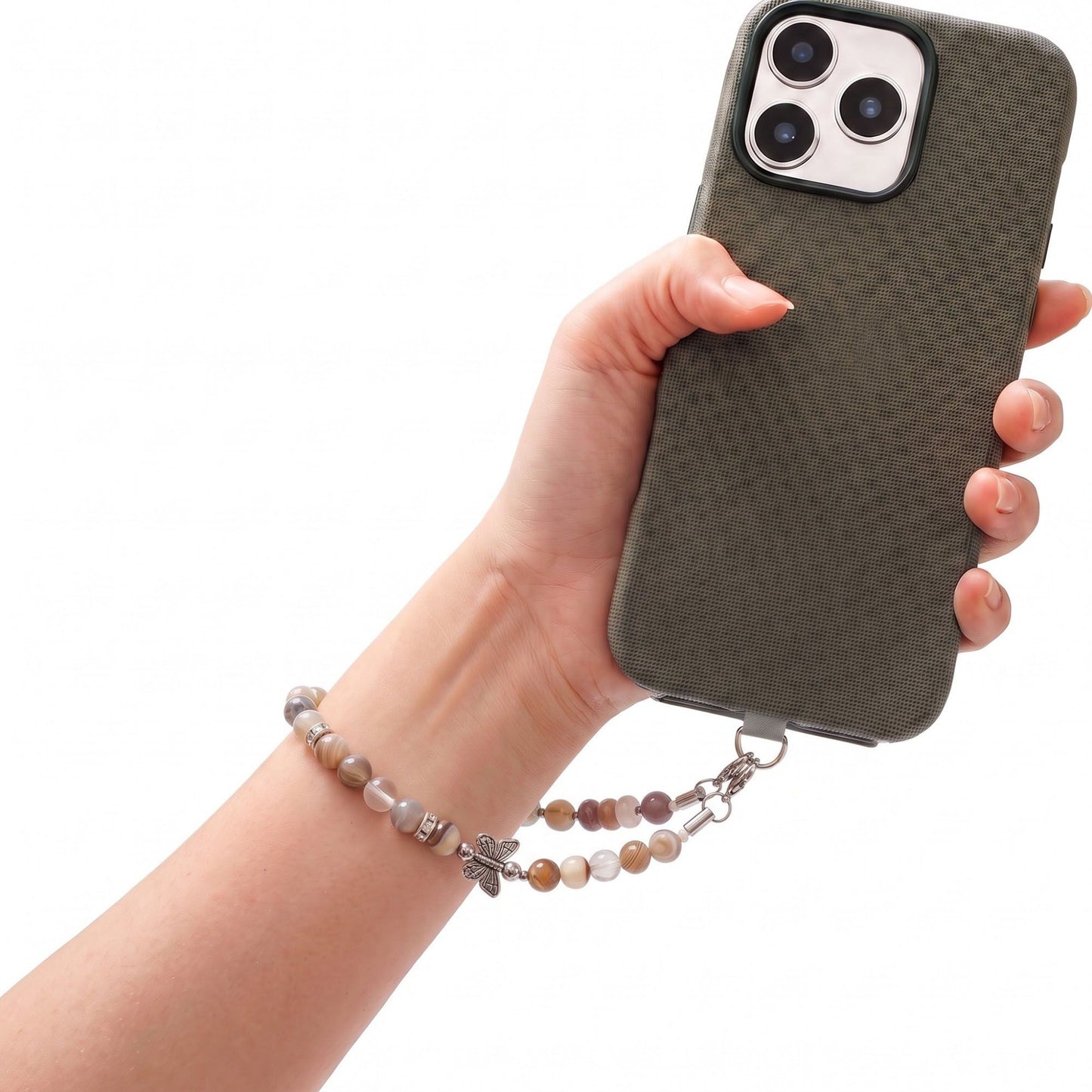Beaded Phone Wrist Strap with Butterfly Charm