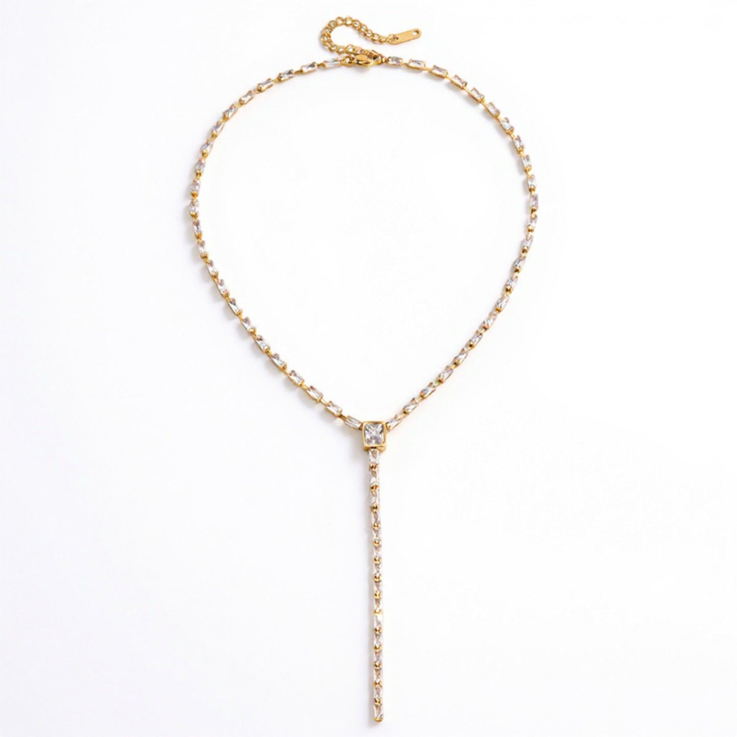Women's Delicate Drop Pendant Necklace with Elegant Linear Chain Accents and Sparkling Detailed Centerpiece