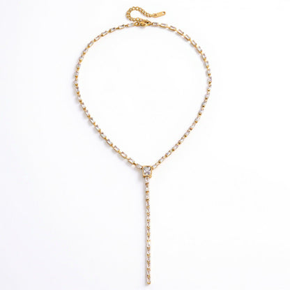Women's Delicate Drop Pendant Necklace with Elegant Linear Chain Accents and Sparkling Detailed Centerpiece
