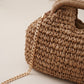 Small Woven Straw Handbag Chain Crossbody Bag with Top Handle and Flap Closure