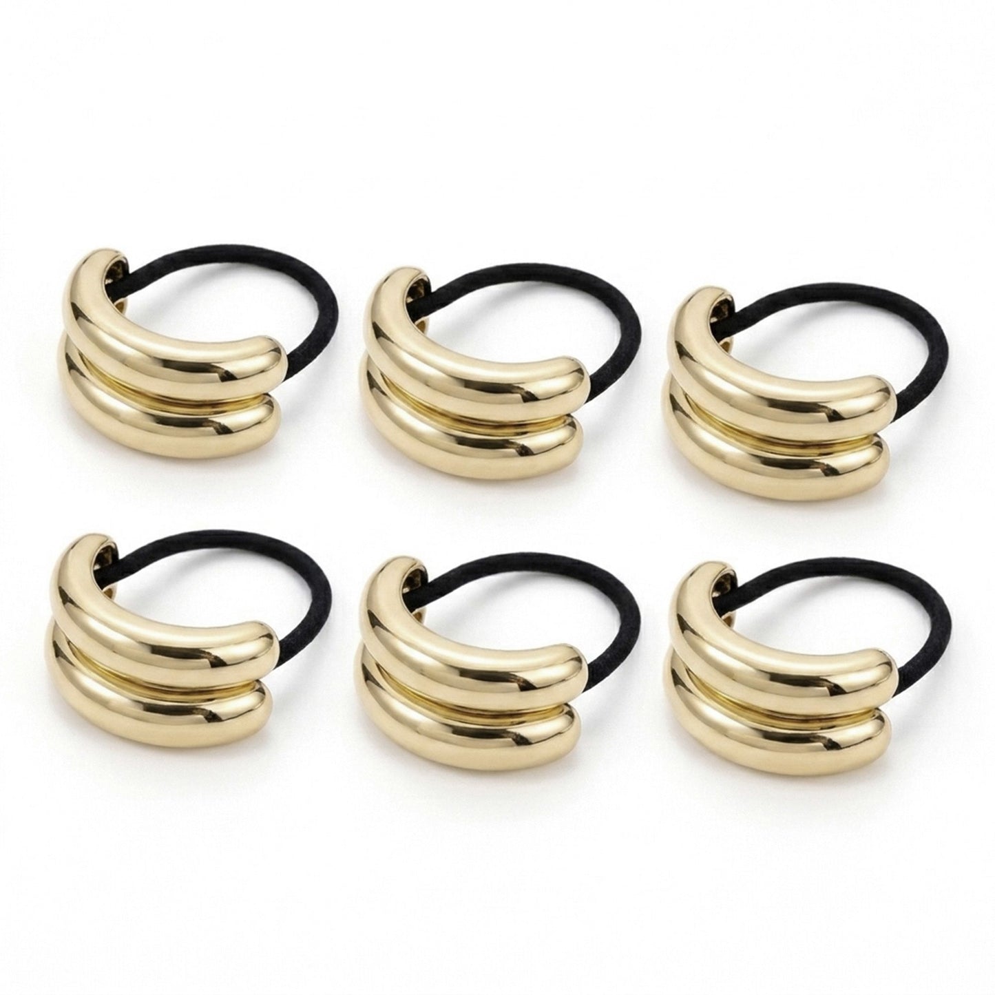 Gold Tone Hair Ties Set 6 Pack Accent Elastic Ponytail Holders Minimalist Hair Accessories