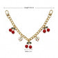 Cherry Charm Decorative Bag Chain with Double Clasps and Gold-Tone Hardware