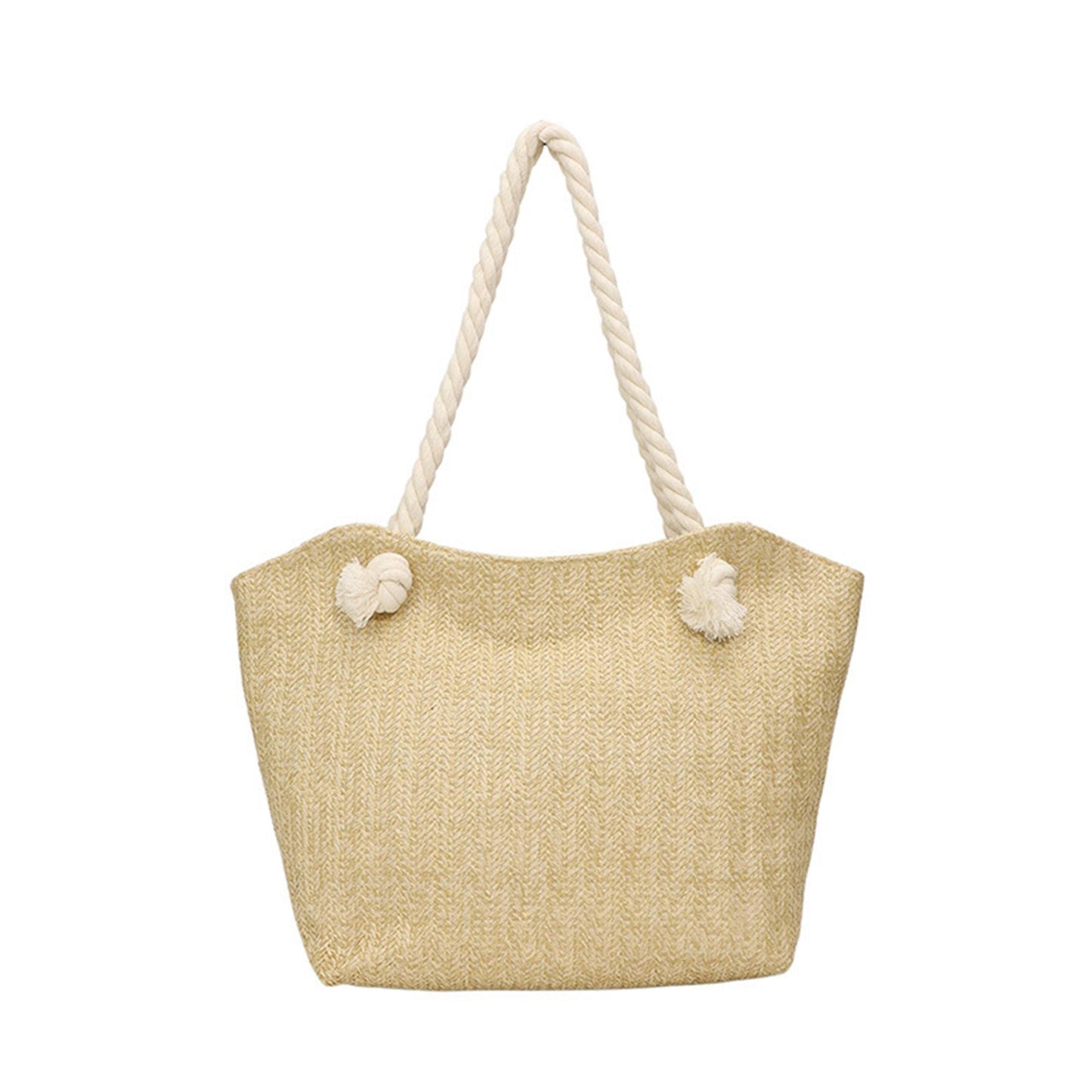 Woven Look Tote Bag with Rope Handles and Zipper Closure