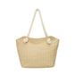 Woven Look Tote Bag with Rope Handles and Zipper Closure