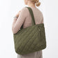 Quilted Tote Bag with Zipper Pockets and Water Resistant Fabric