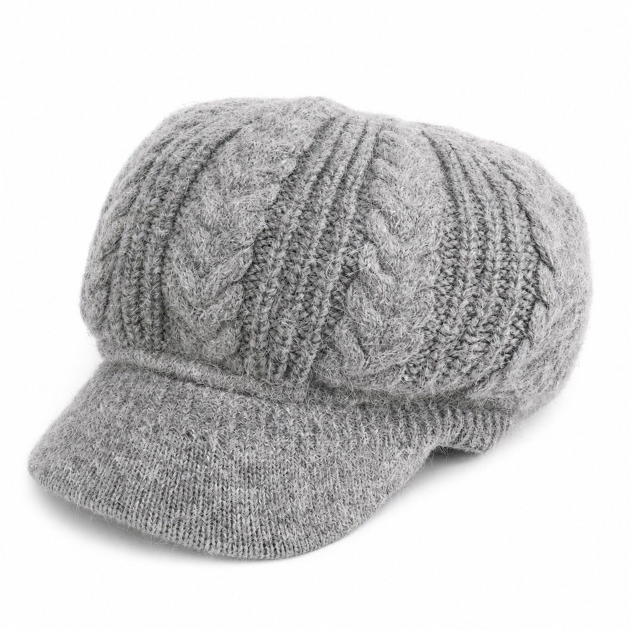 Cable Knit Brim Beanie Faux Fur Lined Warm Winter Hat