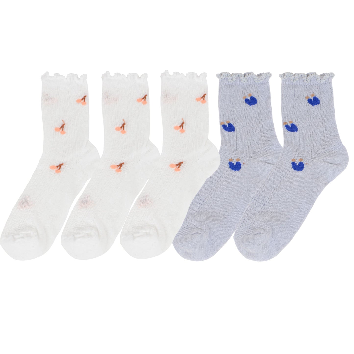 5-Pair Set Ruffle Ankle Socks with Floral Embroidery and Breathable Knit Design for Flats or Mary Janes