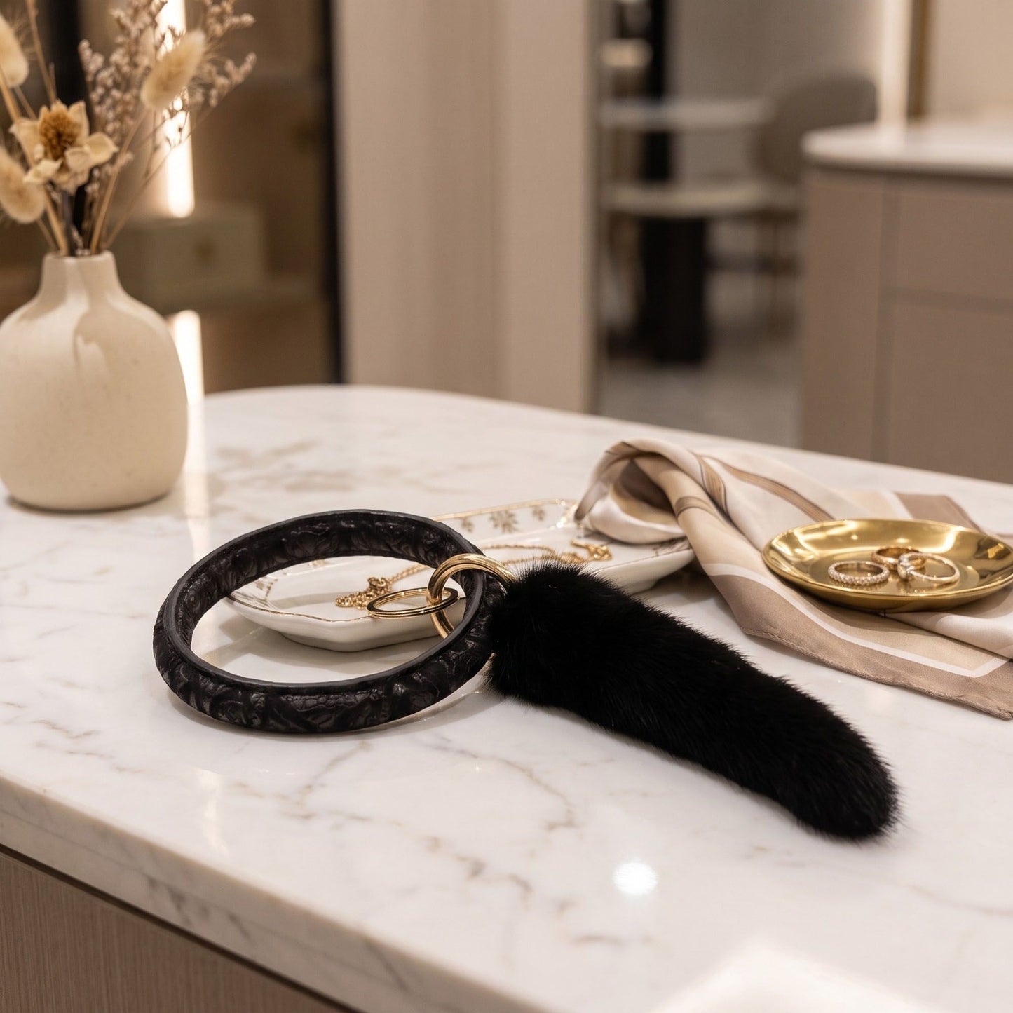 Bangle Keychain with Furry Tail Bag Charm