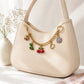 Gold Tone Charm Chain Bag Accessory with Cherry Dinosaur Heart Flower and Horseshoe Accents