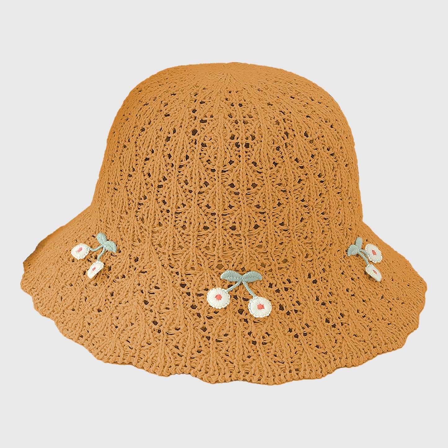 Crochet Straw Sun Hat with Cherry Accents