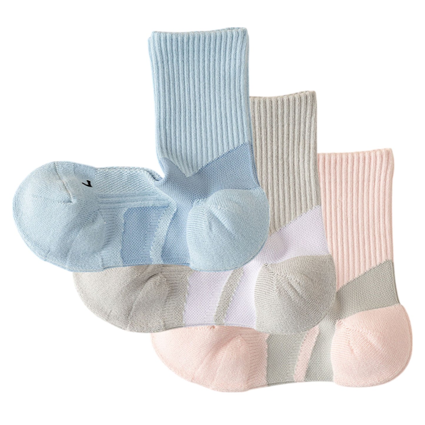 3-Pair Pack Cushioned Sports Crew Socks with Arch Support Mesh Panels and Ankle Compression