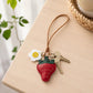 2-Pack Stitched Strawberry Bag Charm Keychains with Daisy Accents and Cord Loops