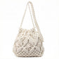Macrame Bucket Bag Knotted Rope Handbag Drawstring Shoulder Bag Textured Woven Crossbody Style Lightweight Boho Purse