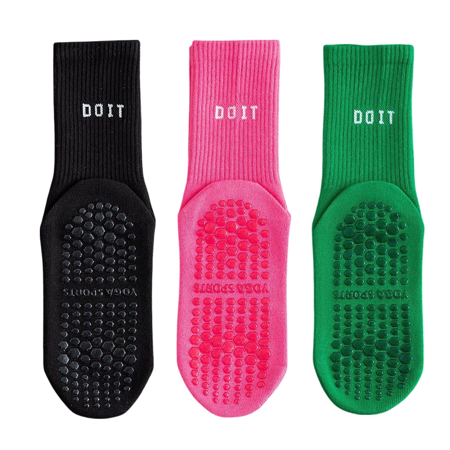 3 Pair Combo Sale Anti Slip Crew Socks with Grip Soles and Ribbed Cuffs in Multiple Color Options