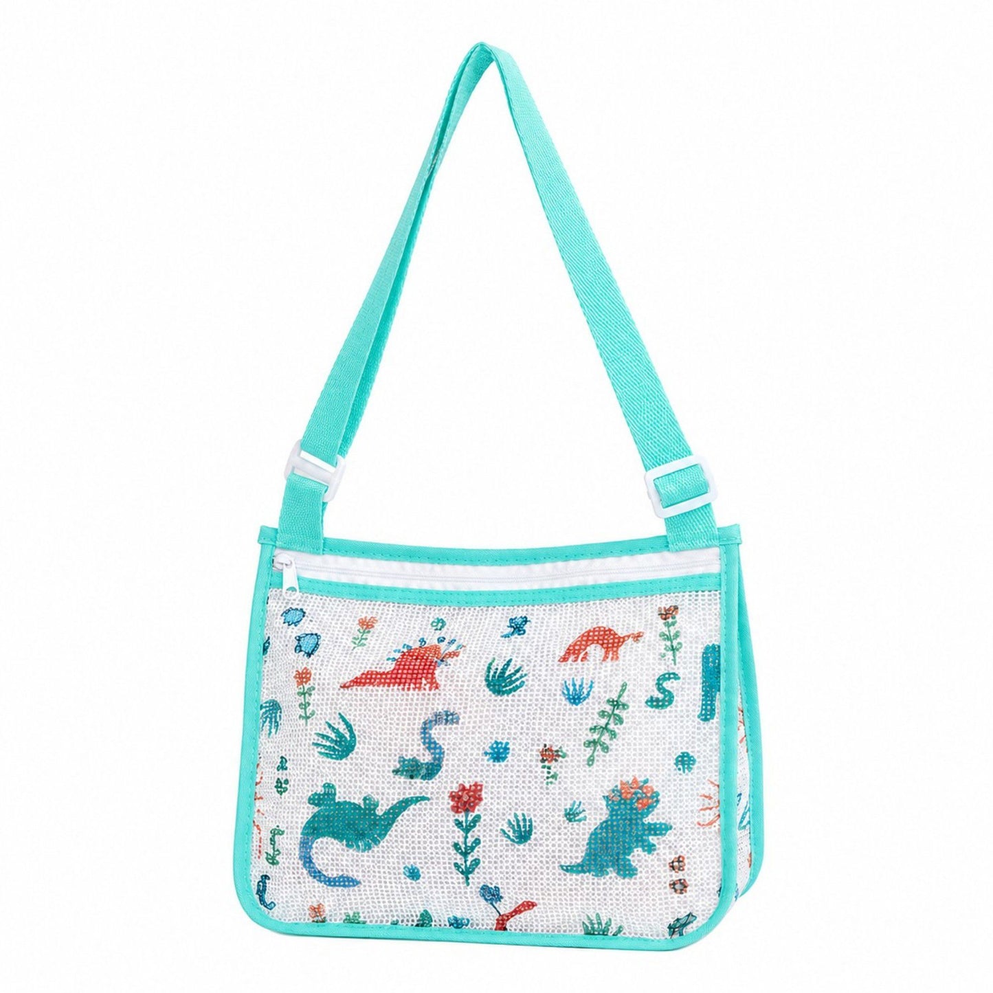 Printed Mesh Beach Shoulder Bag with Adjustable Strap Zip Top Lightweight See Through Tote for Pool