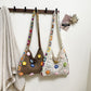 Women's Crochet Shoulder Bag with Daisy Applique and Wide Strap