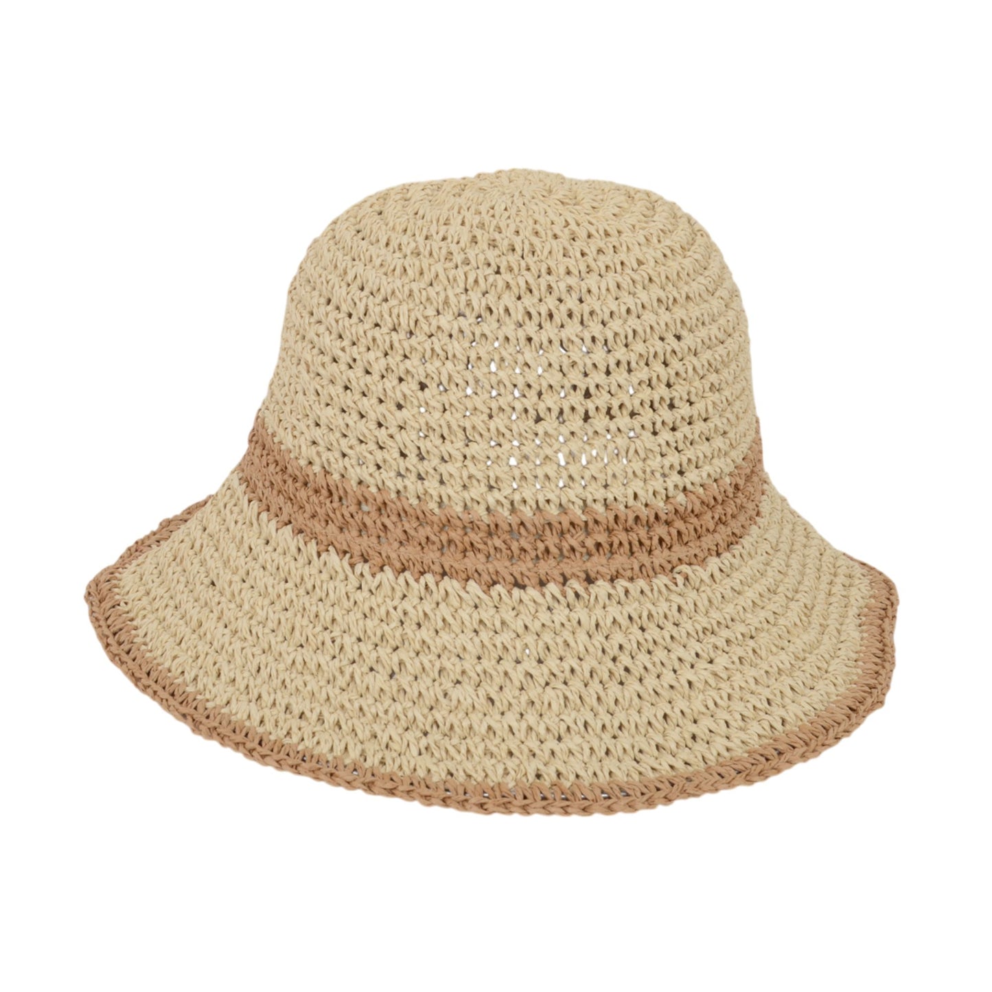 Packable Crochet Straw Bucket Hat with Two-Tone Design Lightweight Summer Sun Hat for Beach Travel Hiking Outdoor Use