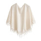 Lace Poncho Cover Up with Fringe Trim and Front Tie