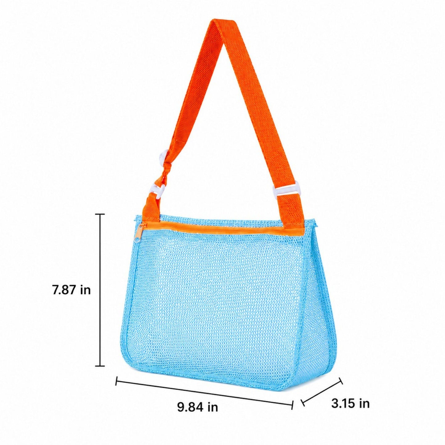 Mesh Beach Shoulder Bag with Adjustable Strap Zip Top Lightweight See Through Tote for Pool Travel