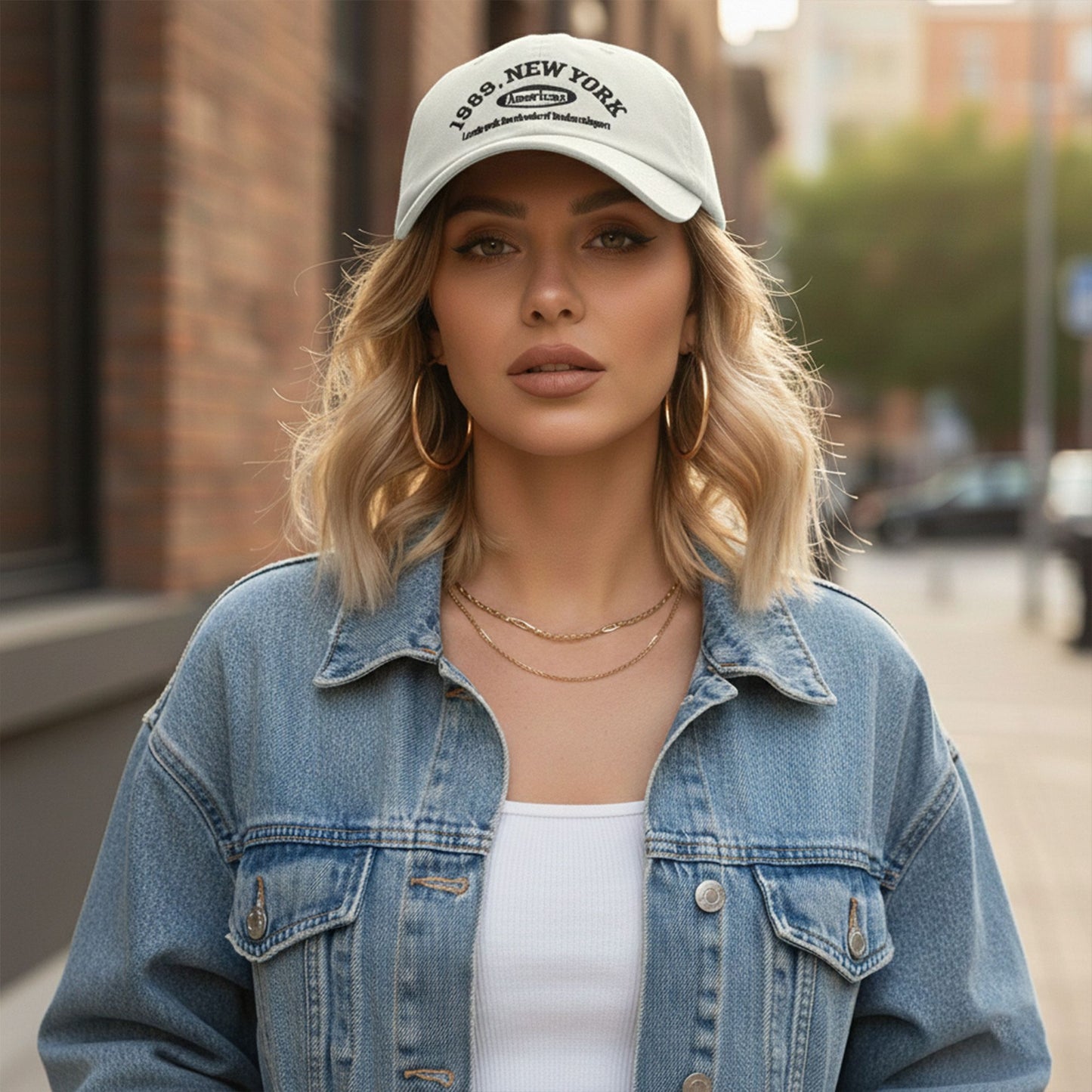 Cotton Baseball Cap with Embroidered Lettering Adjustable Strap Back