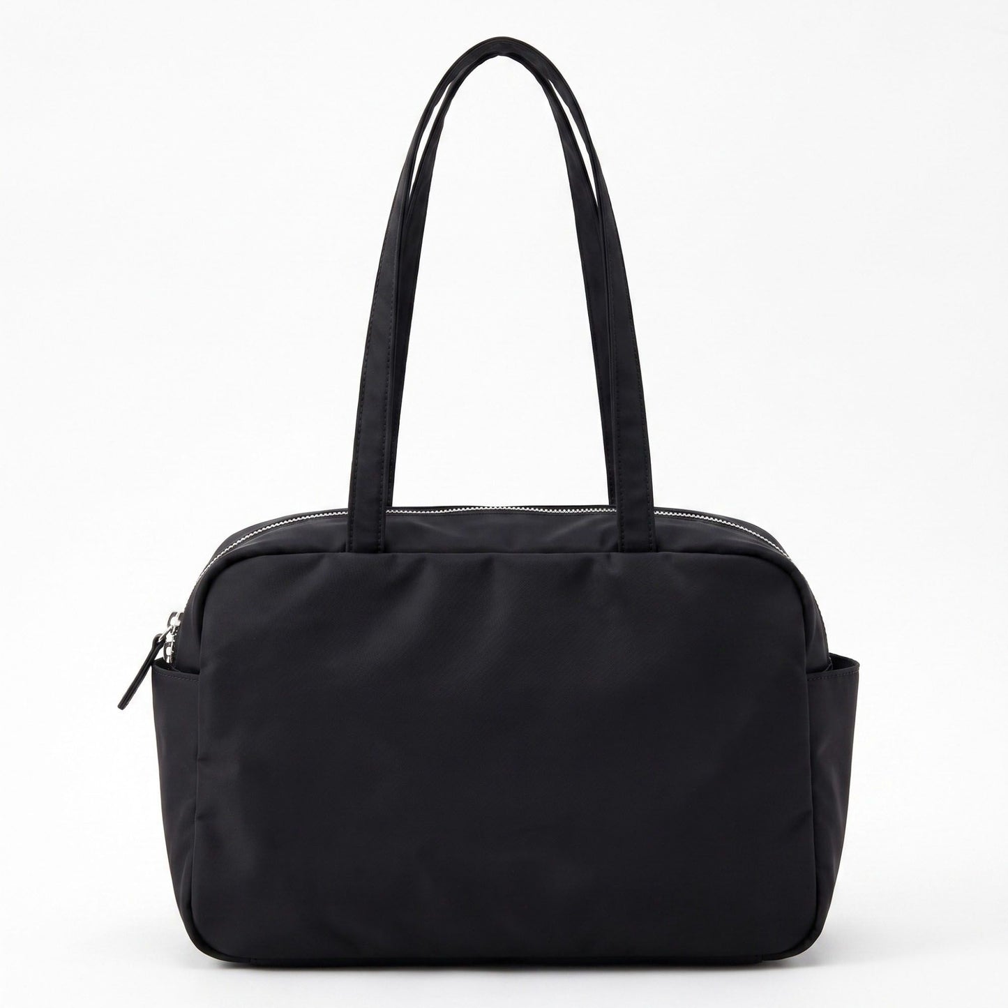 Lightweight Shoulder Tote Bag with Top Zipper and Exterior Side Pockets 12x8x3.5in