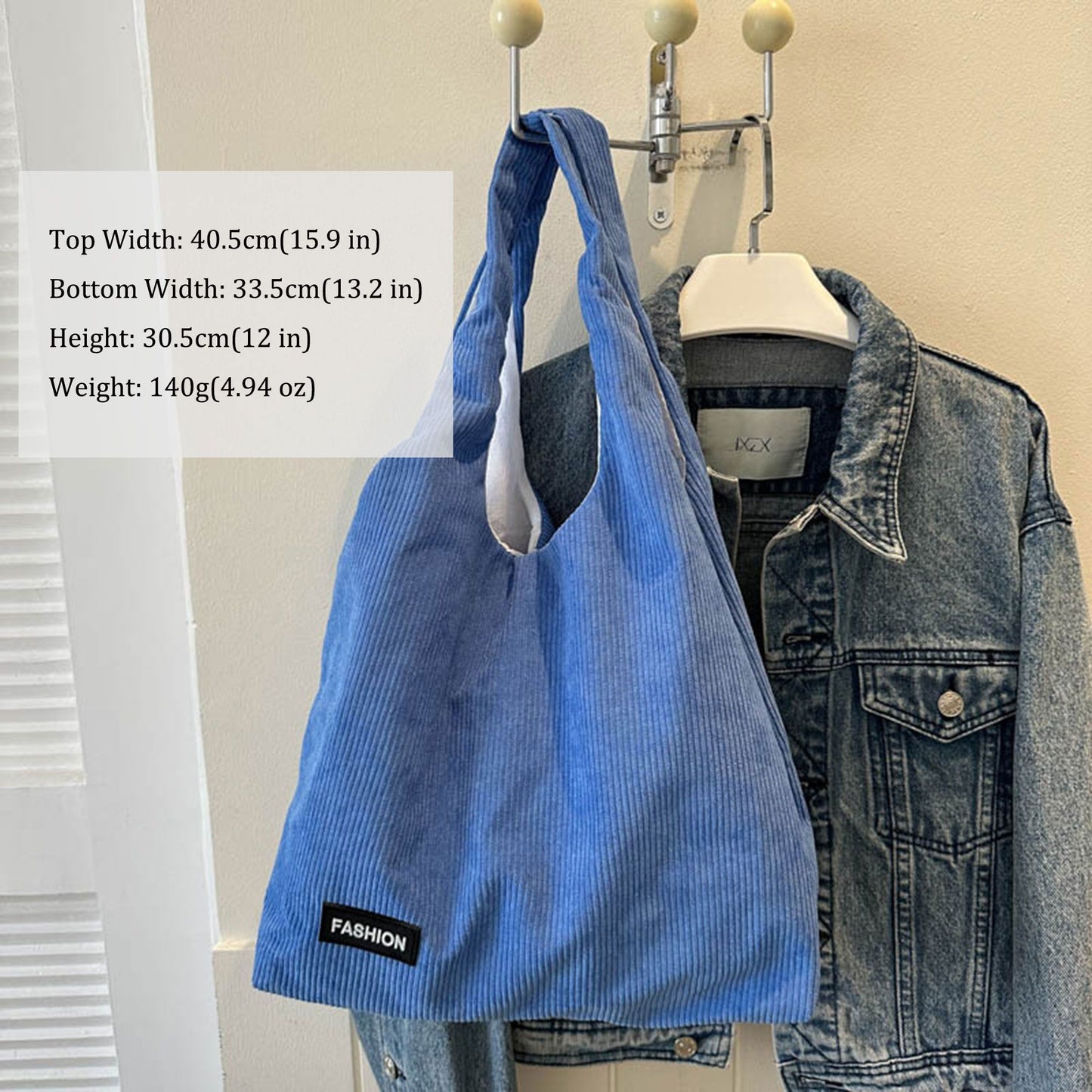 Corduroy Tote Bag - Large Soft Shoulder Bag for Daily, Shopping & Casual Use