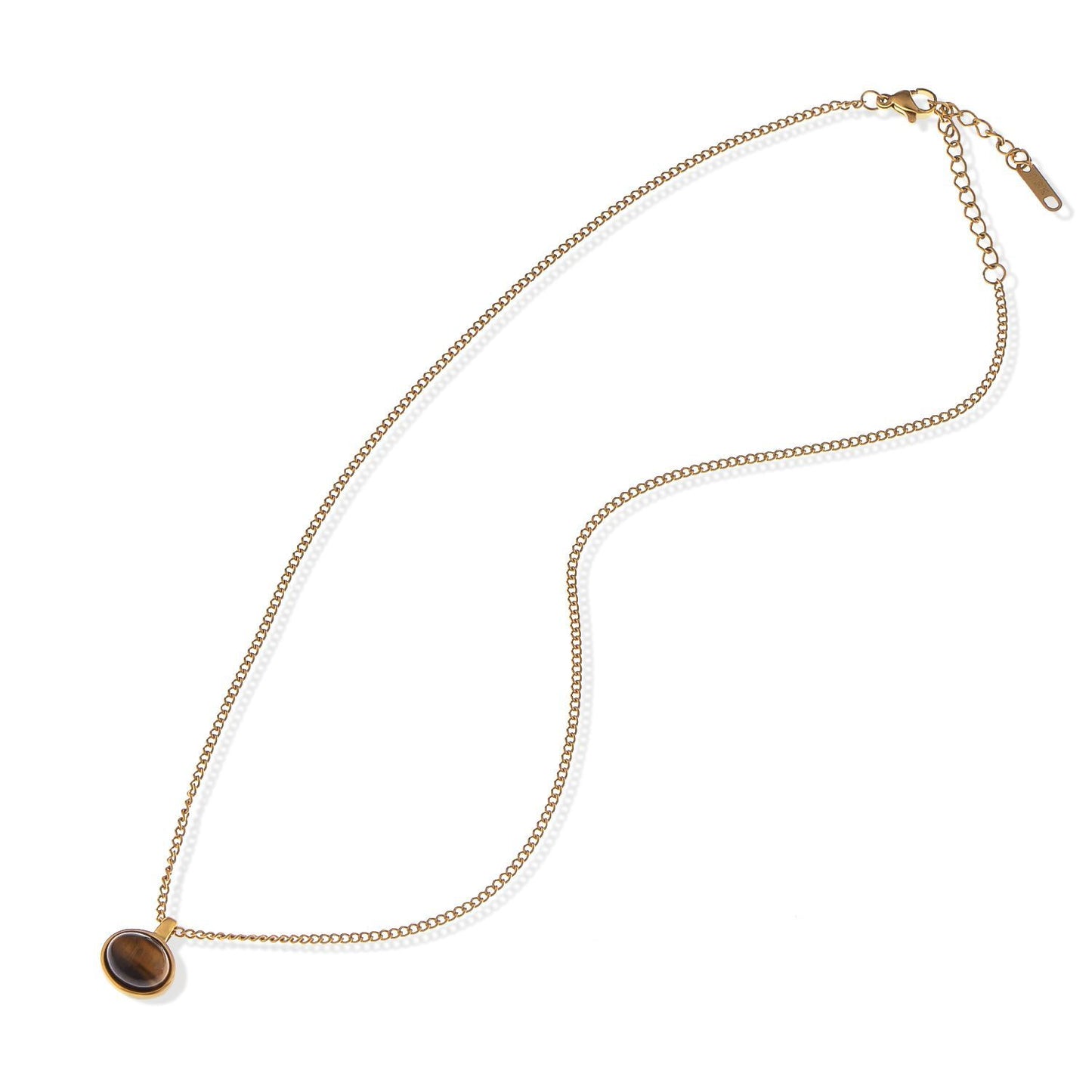 Women's Stainless Steel Necklace with 18K Gold Plated Pendant, Acrylic Tiger's Eye Stone, Adjustable Chain, Unique Design