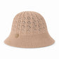 Crochet Knit Bucket Hat with Open Weave Crown and Soft Short Brim