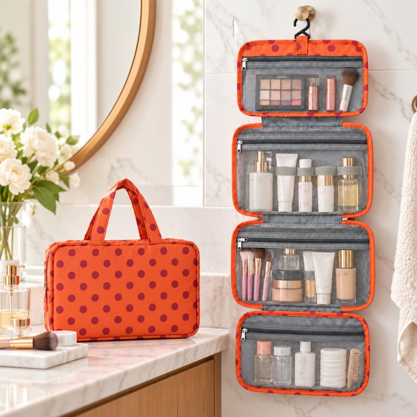 Hanging Toiletry Bag with Hook and Makeup Organizer
