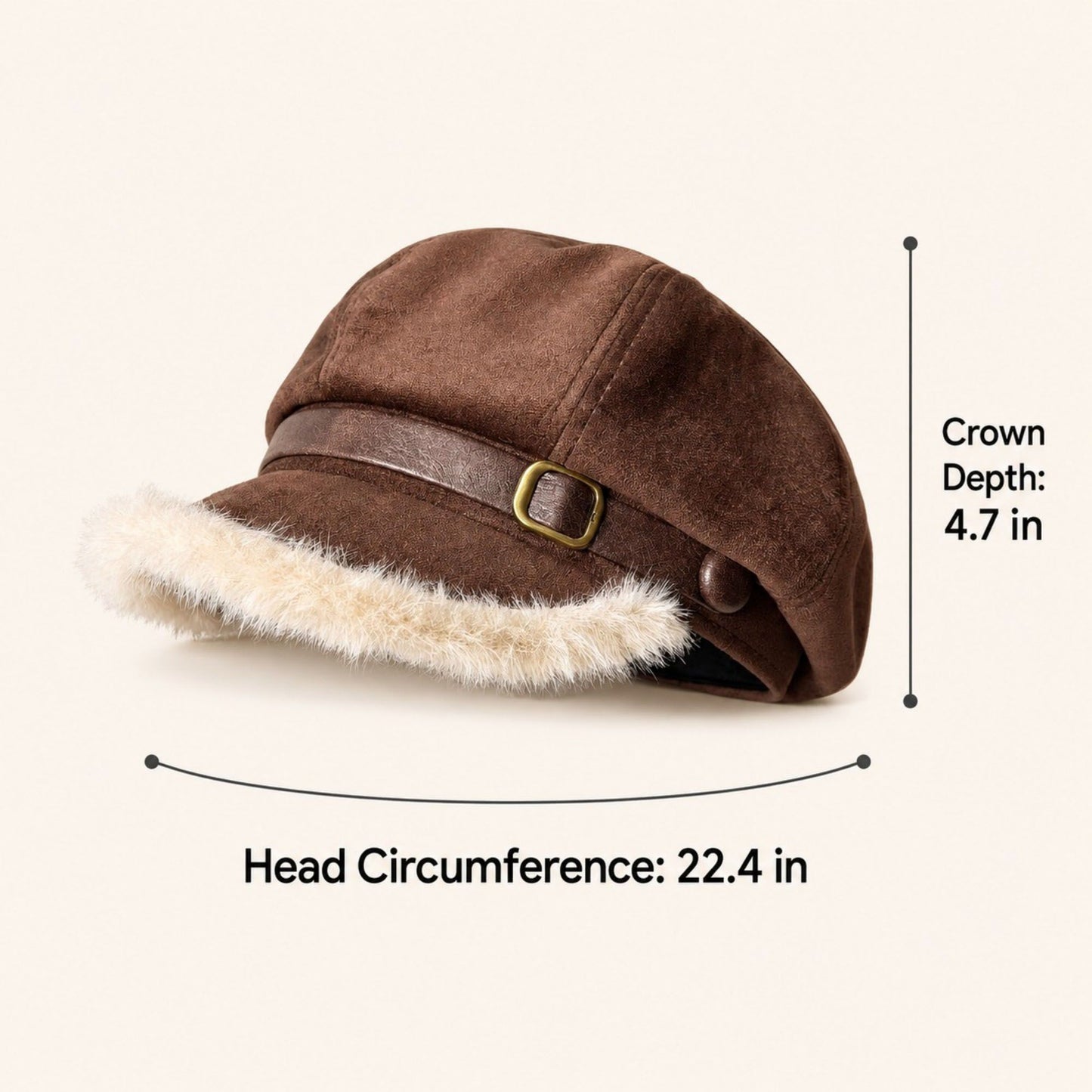 Faux Suede Newsboy Cap with Faux Fur Trim