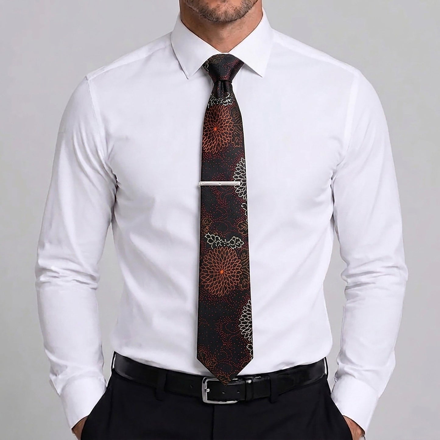 Men's Paisley Tie Gift Set with Matching Pocket Square Cufflinks and Silver Tie Clip